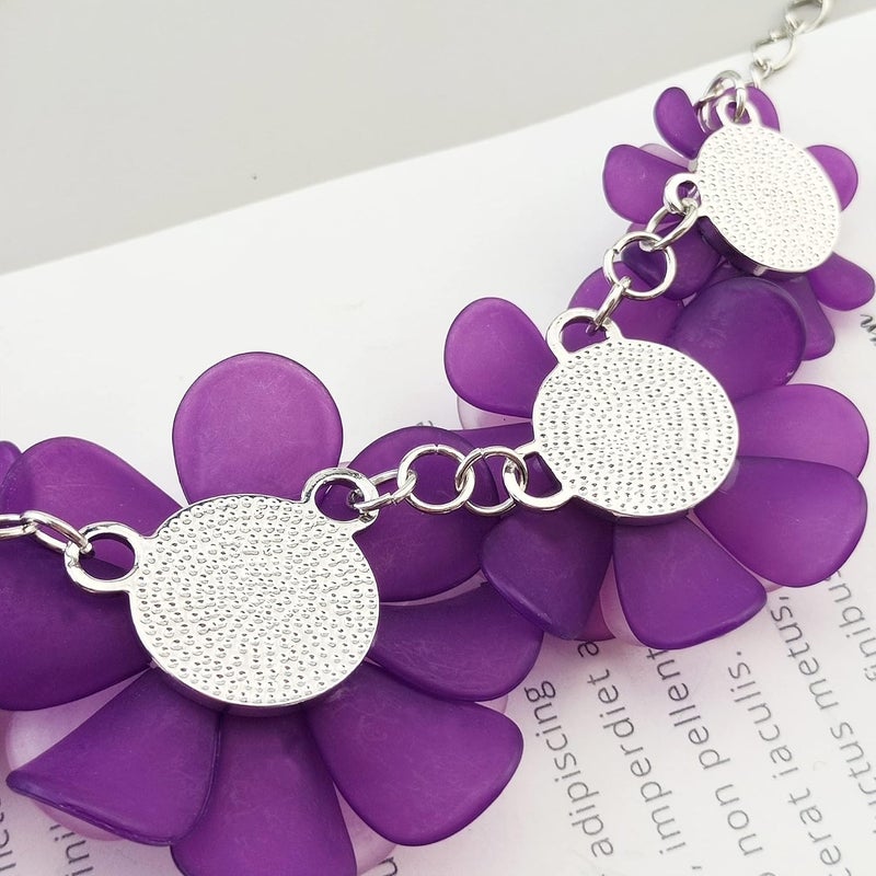 Bocar Flower Collar Necklace, Floral Flower Summer Beach Statement Choker Necklace and Earrings Set for Women, Handmade Women Jewelry Gift - Image 5